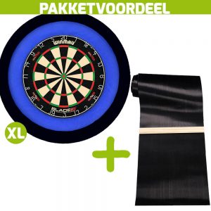 Winmau Blade 6 Dual Core + Rubberen Dartmat 60*300 incl Oche + Dartbordverlichting Deluxe XL (Blauw – Zwart)