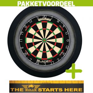 Winmau Blade 6 Dual Core + Bulls Throw Line Sticker + Dartbordverlichting Deluxe (Zwart)