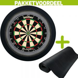 Winmau Blade 6 Dual Core + Rubberen Dartmat 60*300 + Dartbordverlichting Deluxe (Zwart)