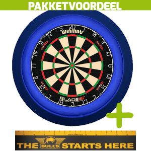 Winmau Blade 6 Dual Core + Bulls Throw Line Sticker + Dartbordverlichting Deluxe (Blauw)