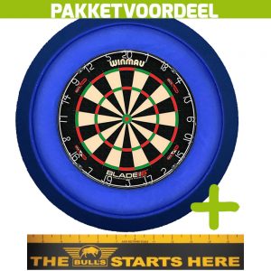 Winmau Blade 6 Dual Core + Bulls Throw Line Sticker + Dartbordverlichting Deluxe XL (Blauw)
