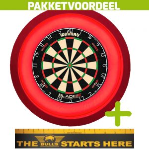 Winmau Blade 6 Dual Core + Bulls Throw Line Sticker + Dartbordverlichting Deluxe XL (Rood)