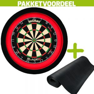 Winmau Blade 6 Dual Core + Rubberen Dartmat 60*300 + Dartbordverlichting Deluxe (Rood – Zwart)