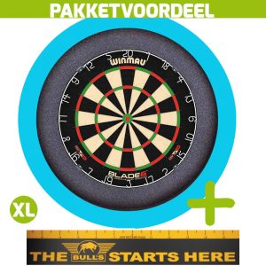 Winmau Blade 6 + Bulls Throw Line Sticker + Dartbordverlichting Basic XL (Aqua)