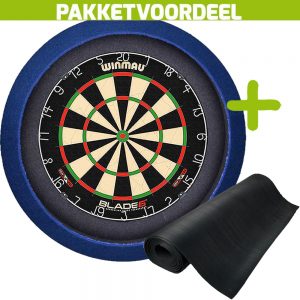 Winmau Blade 6 + Rubberen Dartmat 120*250 + Dartbordverlichting Basic (Blauw)