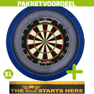 Winmau Blade 6 + Bulls Throw Line Sticker + Dartbordverlichting Basic XL (Blauw)