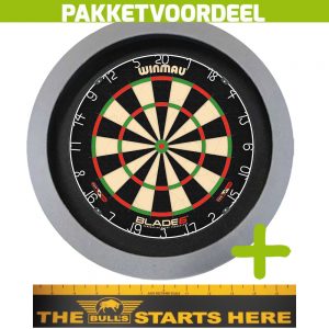 Winmau Blade 6 + Bulls Throw Line Sticker + Dartbordverlichting Basic (Grijs)