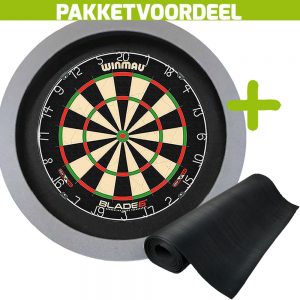Winmau Blade 6 + Rubberen Dartmat 90*250 + Dartbordverlichting Basic (Grijs)