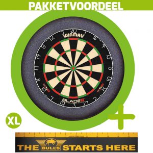 Winmau Blade 6 + Bulls Throw Line Sticker + Dartbordverlichting Basic XL (Lime)