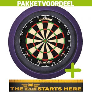Winmau Blade 6 + Bulls Throw Line Sticker + Dartbordverlichting Basic (Paars)