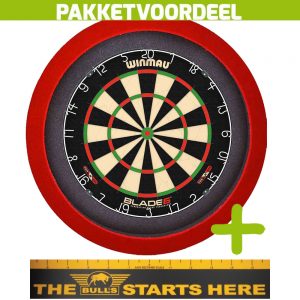 Winmau Blade 6 + Bulls Throw Line Sticker + Dartbordverlichting Basic (Rood)