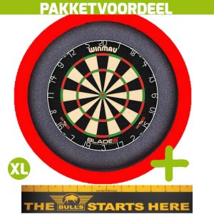 Winmau Blade 6 + Bulls Throw Line Sticker + Dartbordverlichting Basic XL (Rood)