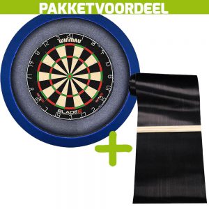 Winmau Blade 6 + Rubberen Dartmat 120*300 incl oche + Dartbordverlichting Basic XL (Blauw)