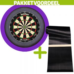 Winmau Blade 6 + Rubberen Dartmat 120*300 incl oche + Dartbordverlichting Basic XL (Paars)
