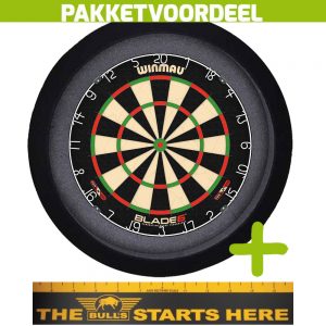 Winmau Blade 6 + Bulls Throw Line Sticker + Dartbordverlichting Basic (Zwart)