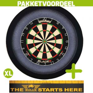 Winmau Blade 6 + Bulls Throw Line Sticker + Dartbordverlichting Basic XL (Zwart)