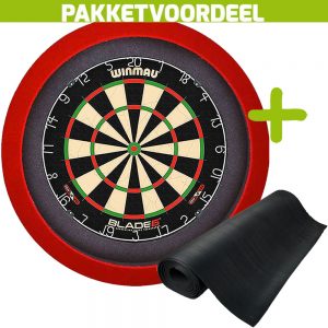 Winmau Blade 6 + Rubberen Dartmat 120*250 + Dartbordverlichting Basic (Rood)