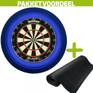 Winmau Blade 6 + Rubberen Dartmat 120*250 + Dartbordverlichting Deluxe (Blauw)