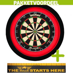Winmau Blade 6 + Bulls Throw Line Sticker + Dartbordverlichting Deluxe (Rood – Zwart)