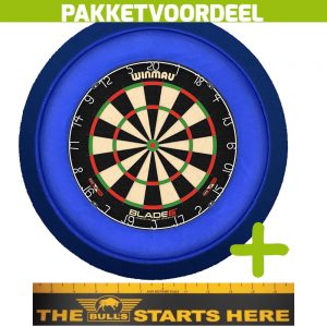 Winmau Blade 6 + Bulls Throw Line Sticker + Dartbordverlichting Deluxe XL (Blauw)