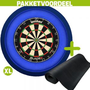 Winmau Blade 6 + Rubberen Dartmat 120*250 + Dartbordverlichting Deluxe XL (Blauw)