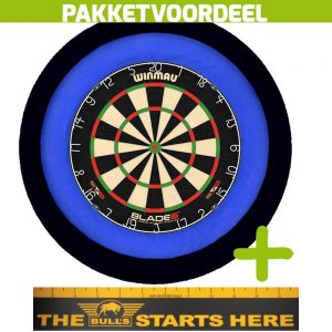 Winmau Blade 6 + Bulls Throw Line Sticker + Dartbordverlichting Deluxe XL (Blauw – Zwart)