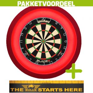 Winmau Blade 6 + Bulls Throw Line Sticker + Dartbordverlichting Deluxe XL (Rood)