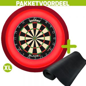 Winmau Blade 6 + Rubberen Dartmat 60*250 + Dartbordverlichting Deluxe XL (Rood)