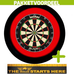 Winmau Blade 6 + Bulls Throw Line Sticker + Dartbordverlichting Deluxe XL (Rood – Zwart)