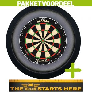 Winmau Blade 6 + Bulls Throw Line Sticker + Dartbordverlichting Deluxe XL (Zwart)