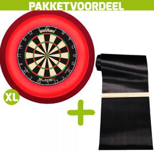 Winmau Blade 6 + Rubberen Dartmat 60*300 incl Oche + Dartbordverlichting Deluxe XL (Rood)