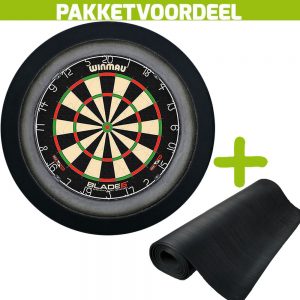 Winmau Blade 6 + Rubberen Dartmat 60*250 + Dartbordverlichting Deluxe (Zwart)