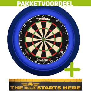 Winmau Blade 6 + Bulls Throw Line Sticker + Dartbordverlichting Deluxe (Blauw)
