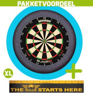 Winmau Blade 6 Triple Core + Bulls Throw Line Sticker + Dartbordverlichting Basic XL (Aqua)