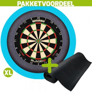 Winmau Blade 6 Triple Core + Rubberen Dartmat 60*300 + Dartbordverlichting Basic XL (Aqua)