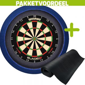 Winmau Blade 6 Triple Core + Rubberen Dartmat 120*250 + Dartbordverlichting Basic (Blauw)