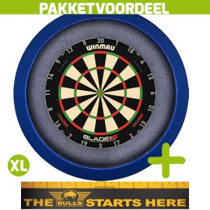 Winmau Blade 6 Triple Core + Bulls Throw Line Sticker + Dartbordverlichting Basic XL (Blauw)