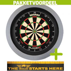 Winmau Blade 6 Triple Core + Bulls Throw Line Sticker + Dartbordverlichting Basic (Grijs)
