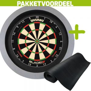 Winmau Blade 6 Triple Core + Rubberen Dartmat 60*300 + Dartbordverlichting Basic (Grijs)