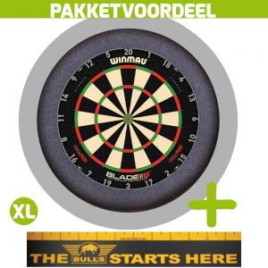 Winmau Blade 6 Triple Core + Bulls Throw Line Sticker + Dartbordverlichting Basic XL (Grijs)