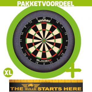 Winmau Blade 6 Triple Core + Bulls Throw Line Sticker + Dartbordverlichting Basic XL (Lime)