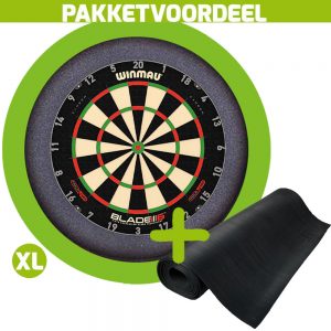 Winmau Blade 6 Triple Core + Rubberen Dartmat 90*300 + Dartbordverlichting Basic XL (Lime)