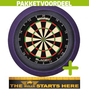 Winmau Blade 6 Triple Core + Bulls Throw Line Sticker + Dartbordverlichting Basic (Paars)