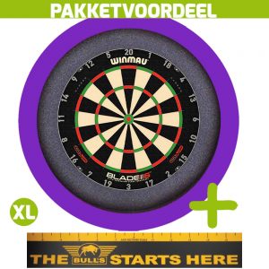 Winmau Blade 6 Triple Core + Bulls Throw Line Sticker + Dartbordverlichting Basic XL (Paars)