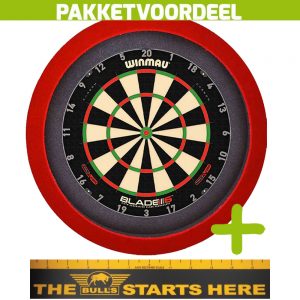 Winmau Blade 6 Triple Core + Bulls Throw Line Sticker + Dartbordverlichting Basic (Rood)