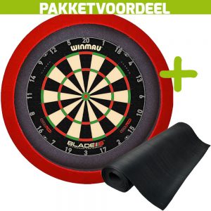 Winmau Blade 6 Triple Core + Rubberen Dartmat 90*300 + Dartbordverlichting Basic (Rood)