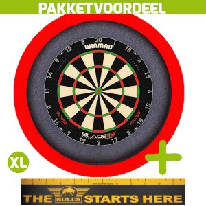 Winmau Blade 6 Triple Core + Bulls Throw Line Sticker + Dartbordverlichting Basic XL (Rood)