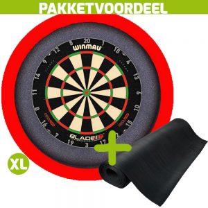 Winmau Blade 6 Triple Core + Rubberen Dartmat 60*250 + Dartbordverlichting Basic XL (Rood)