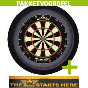 Winmau Blade 6 Triple Core + Bulls Throw Line Sticker + Dartbordverlichting Basic (Zwart)