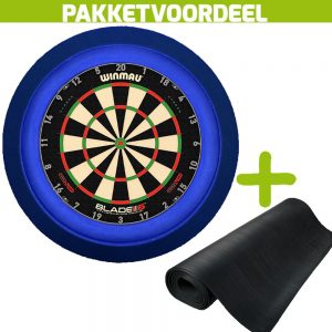 Winmau Blade 6 Triple Core + Rubberen Dartmat 90*300 + Dartbordverlichting Deluxe (Blauw)